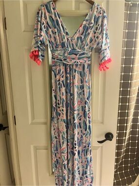 Lilly Pulitzer Maxi Dress with Pink Tassel Trim